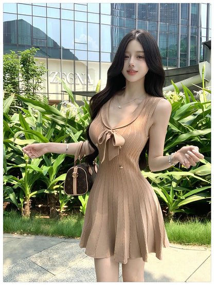 💕現貨秒出🍓法式無袖針織小香風連衣短裙
