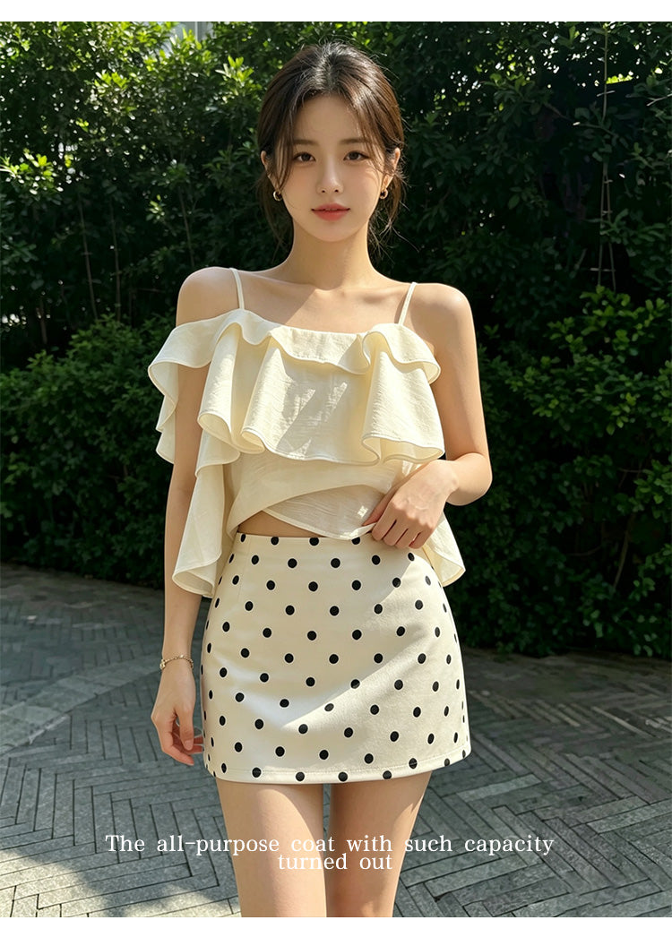 💕現貨秒出🍓俏皮法式珠光緞面點點褲裙