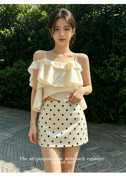 💕現貨秒出🍓俏皮法式珠光緞面點點褲裙