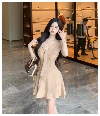 💕現貨秒出🍓法式無袖針織小香風連衣短裙