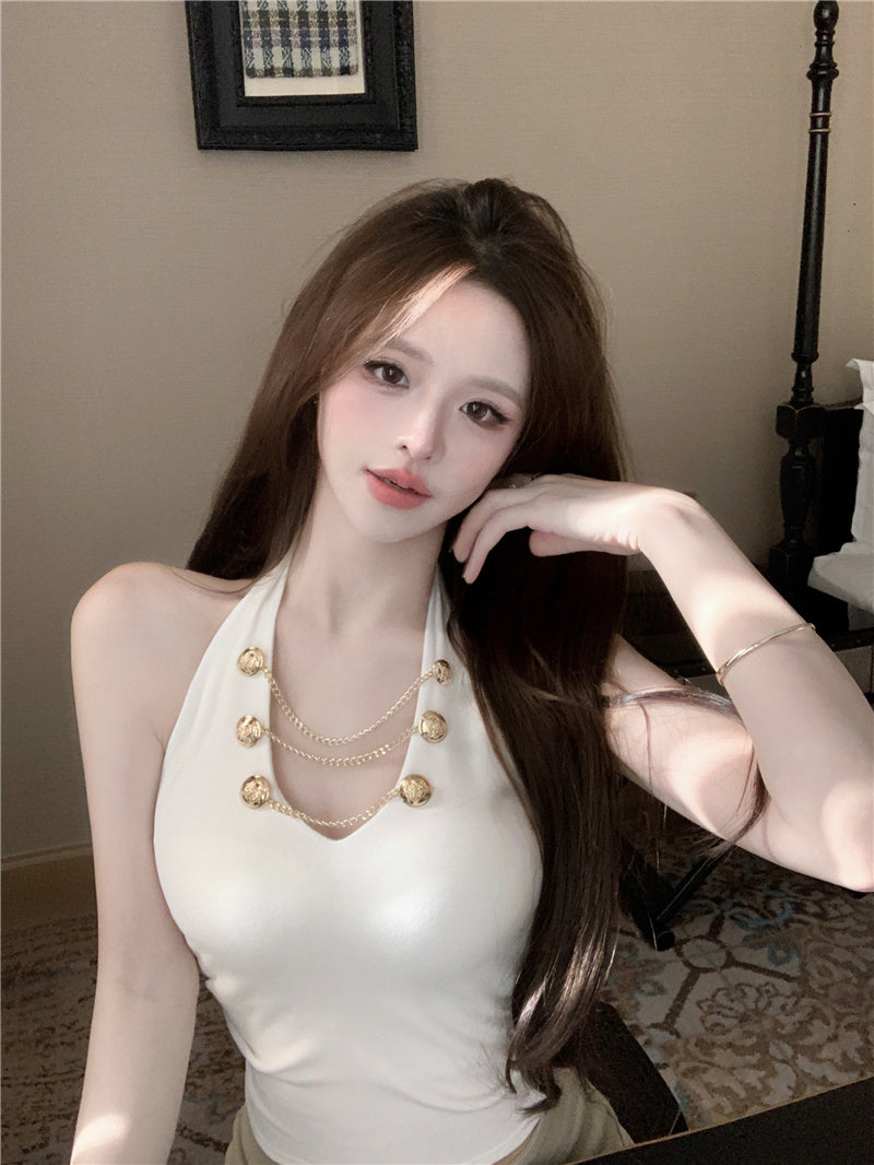 💕現貨秒出🍓⭐V領掛脖吊帶短版上衣😘