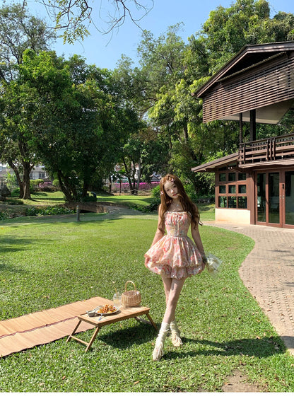 ins風氛圍感度假吊帶花苞澎澎裙連衣裙