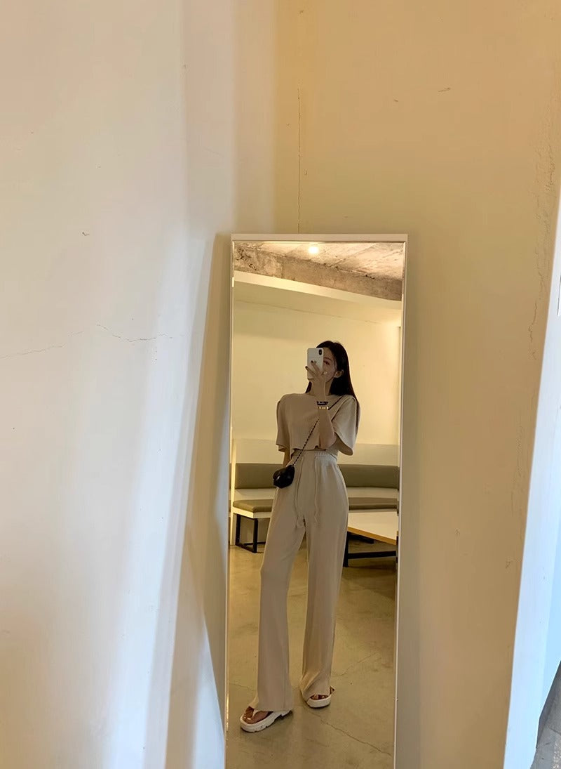 懶人必備簡約上衣配寬褲兩件套
