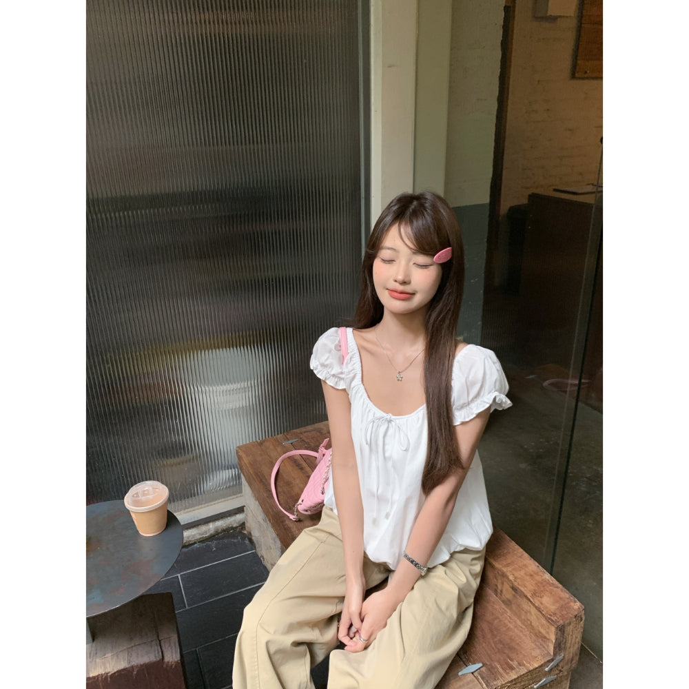 白月光泡泡袖甜美小個子短上衣
