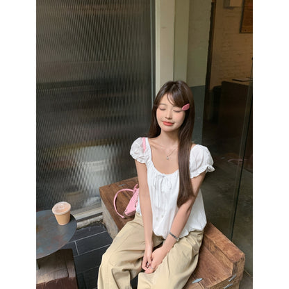 白月光泡泡袖甜美小個子短上衣