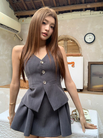 💕現貨秒出🍓西裝掛脖蝴蝶結馬甲套裝