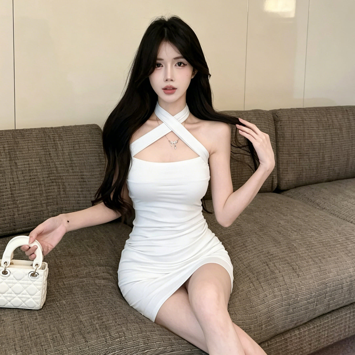 💕現貨秒出🍓休閒度假交叉綁帶抹胸連衣裙