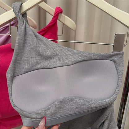 韓系單肩扭結吊帶修身背心