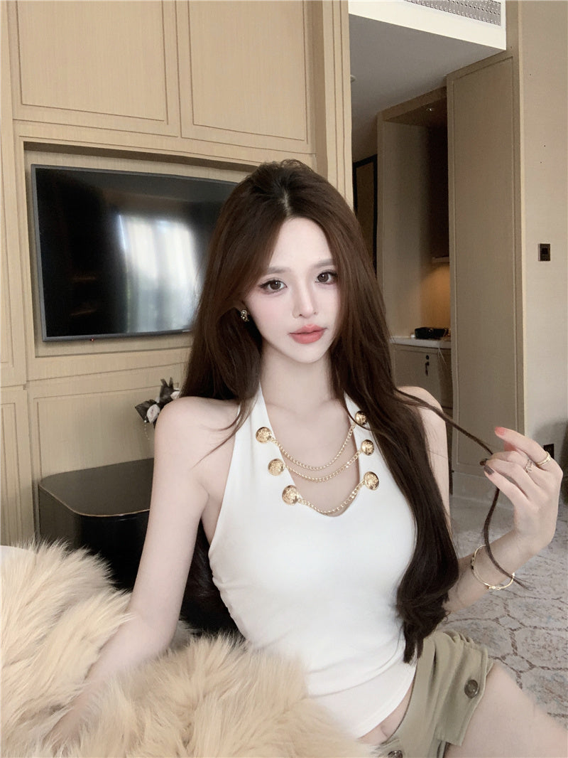 💕現貨秒出🍓⭐V領掛脖吊帶短版上衣😘