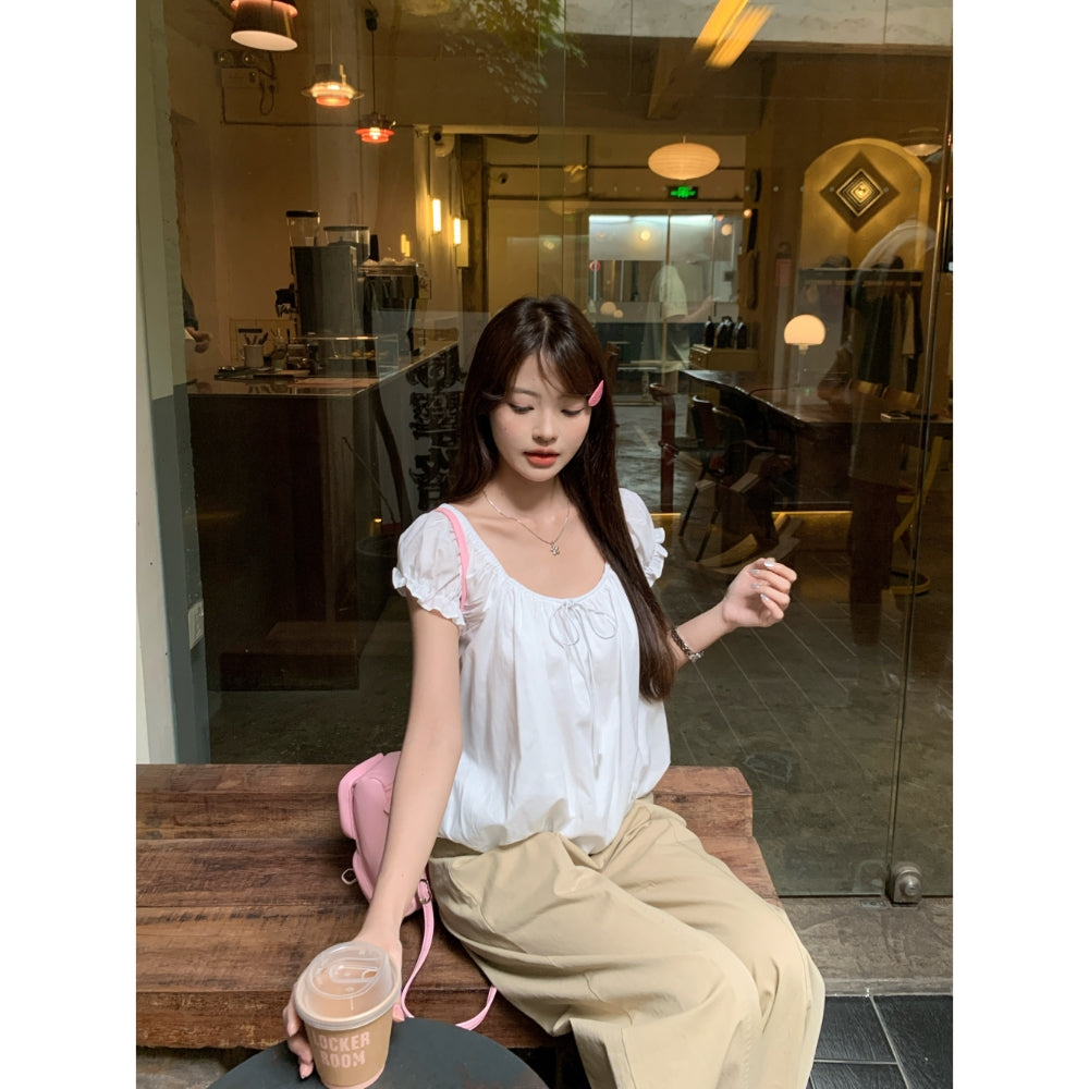 白月光泡泡袖甜美小個子短上衣