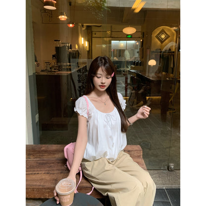 白月光泡泡袖甜美小個子短上衣