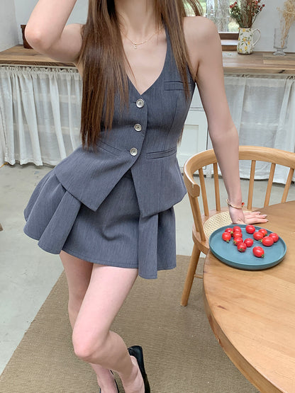 💕現貨秒出🍓西裝掛脖蝴蝶結馬甲套裝