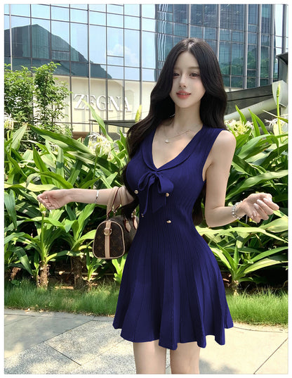 💕現貨秒出🍓法式無袖針織小香風連衣短裙