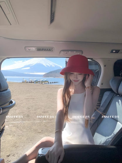 韓系高級無袖收腰素色小洋裝