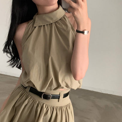 💕現貨秒出🍓韓系chic時尚背心高腰翻領兩件套