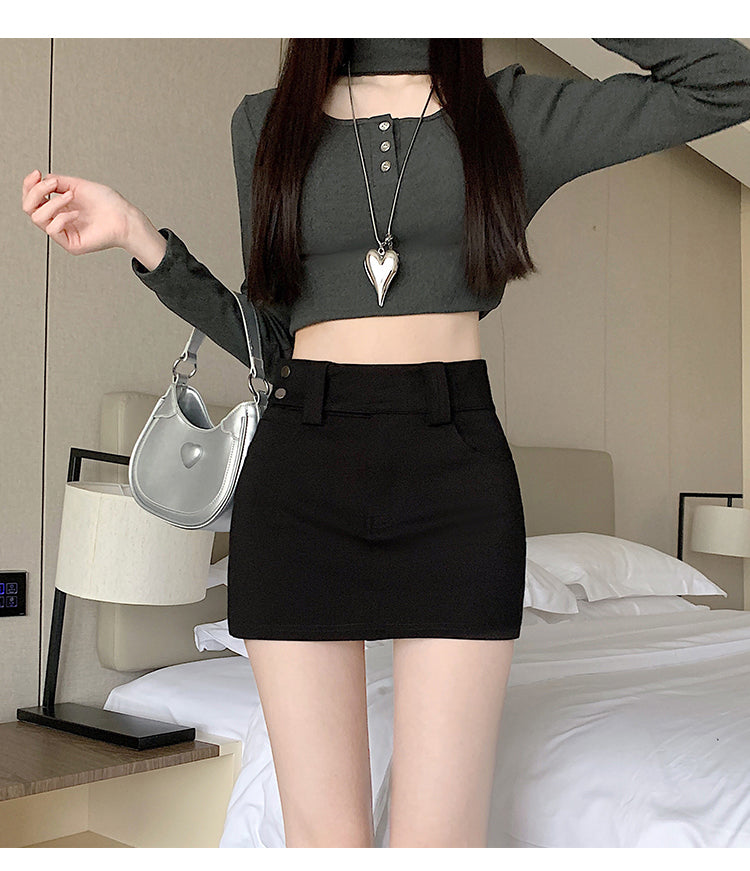 復古側扣西裝半身A字包臀褲裙單品