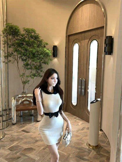 韓系POLO蝴蝶結小香風娃娃領連身裙