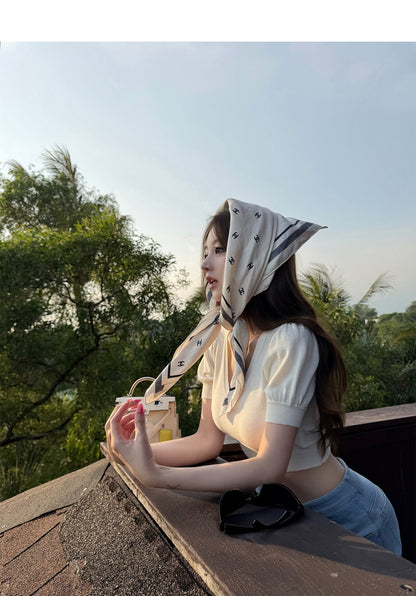 溫柔心事❤️V領泡泡袖針織短版上衣