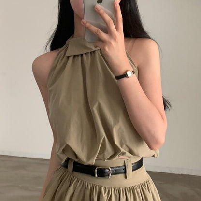 💕現貨秒出🍓韓系chic時尚背心高腰翻領兩件套