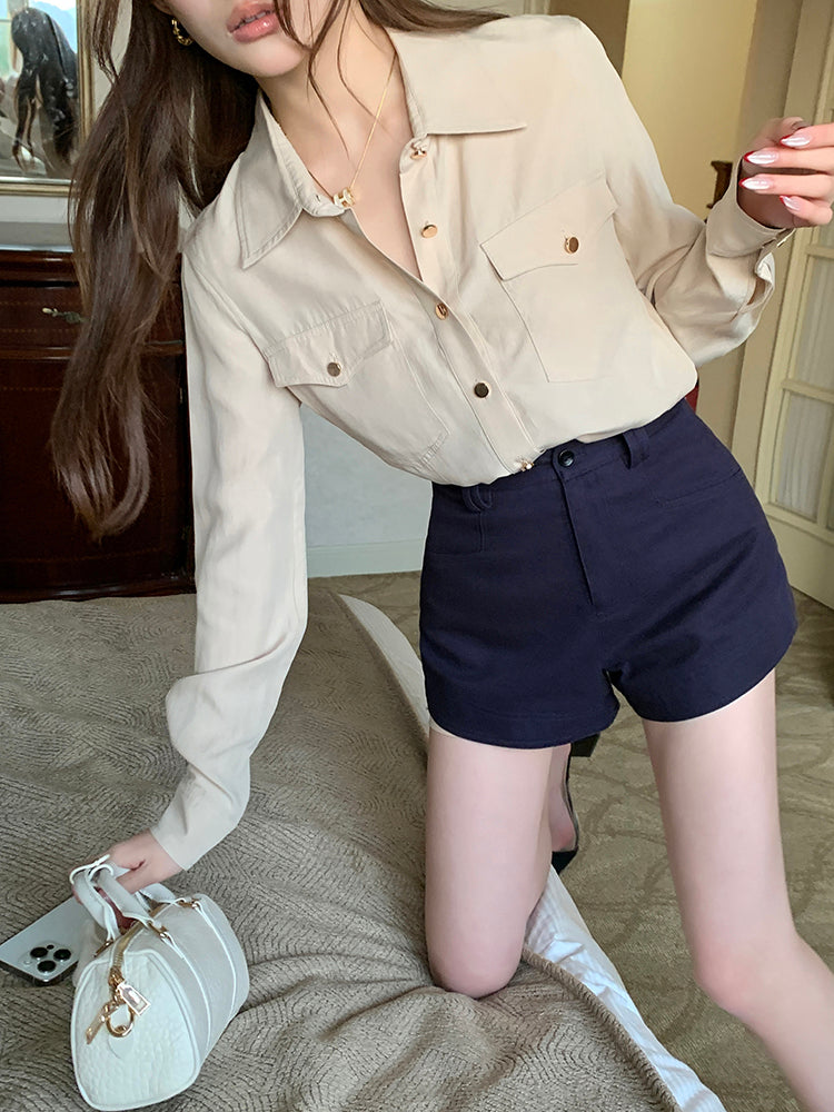 簡約鈕扣長袖襯衫