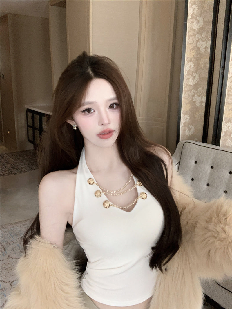 💕現貨秒出🍓⭐V領掛脖吊帶短版上衣😘