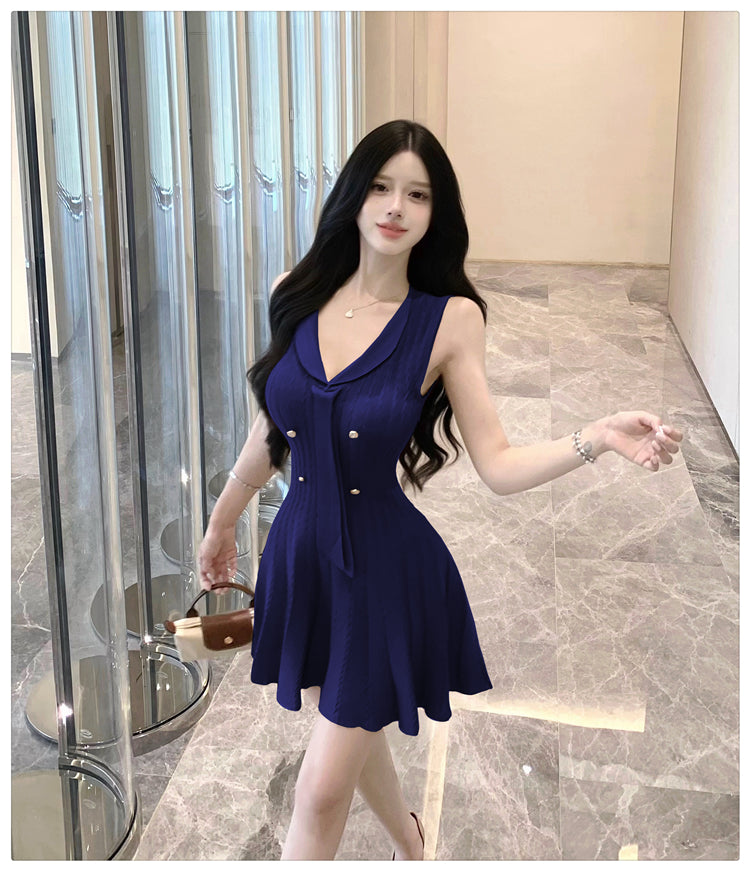 💕現貨秒出🍓法式無袖針織小香風連衣短裙