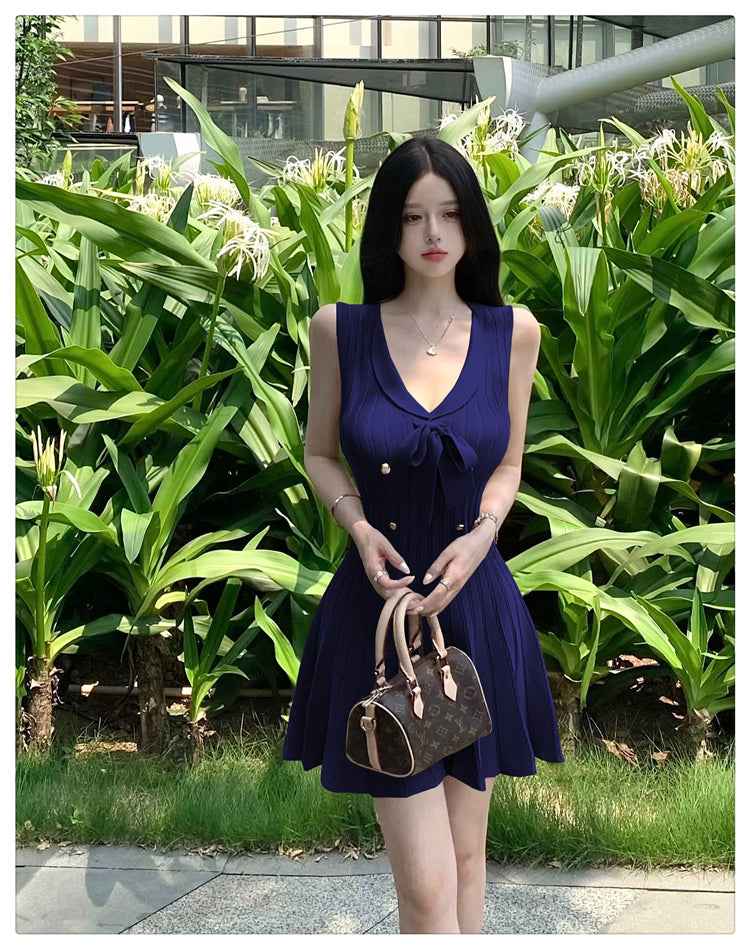 💕現貨秒出🍓法式無袖針織小香風連衣短裙