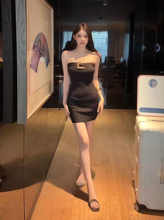 💕現貨秒出🍓氣質收腰宴會性感抹胸連身裙