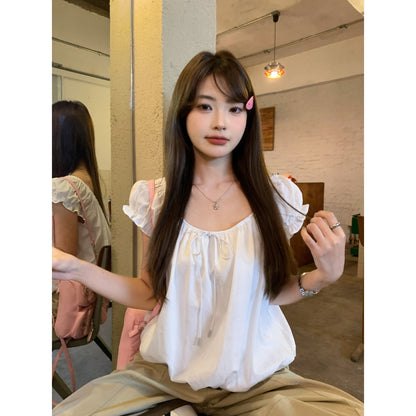 白月光泡泡袖甜美小個子短上衣