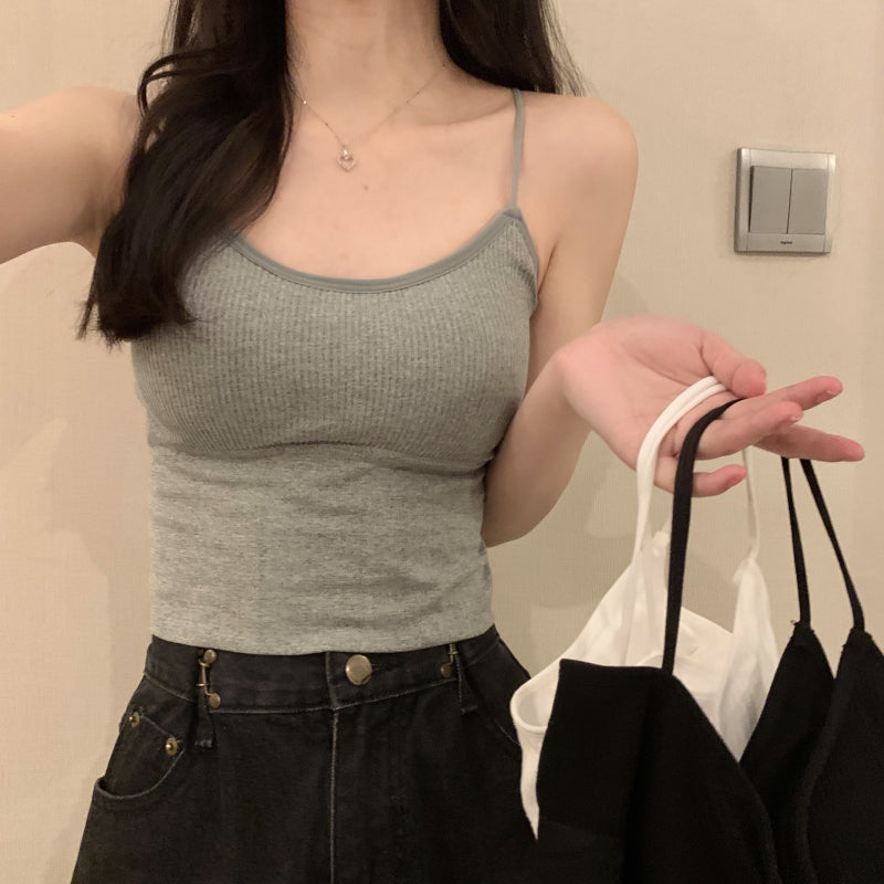 百搭夏季小吊帶帶胸墊背心