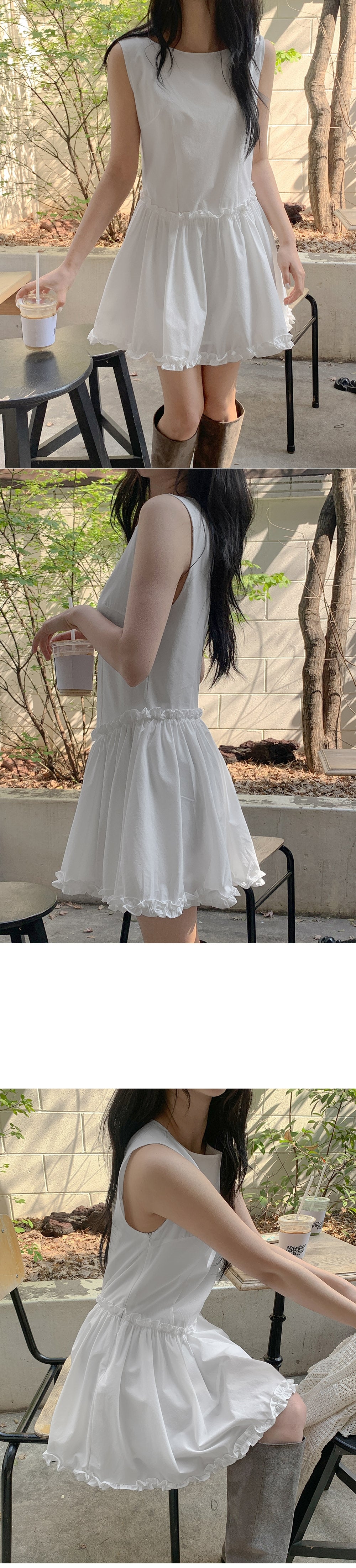 💕現貨秒出🍓Chic韓國係夏季法式木耳邊無袖連身裙