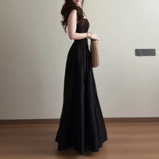 💕現貨秒出🍓赫本風吊帶黑色長裙