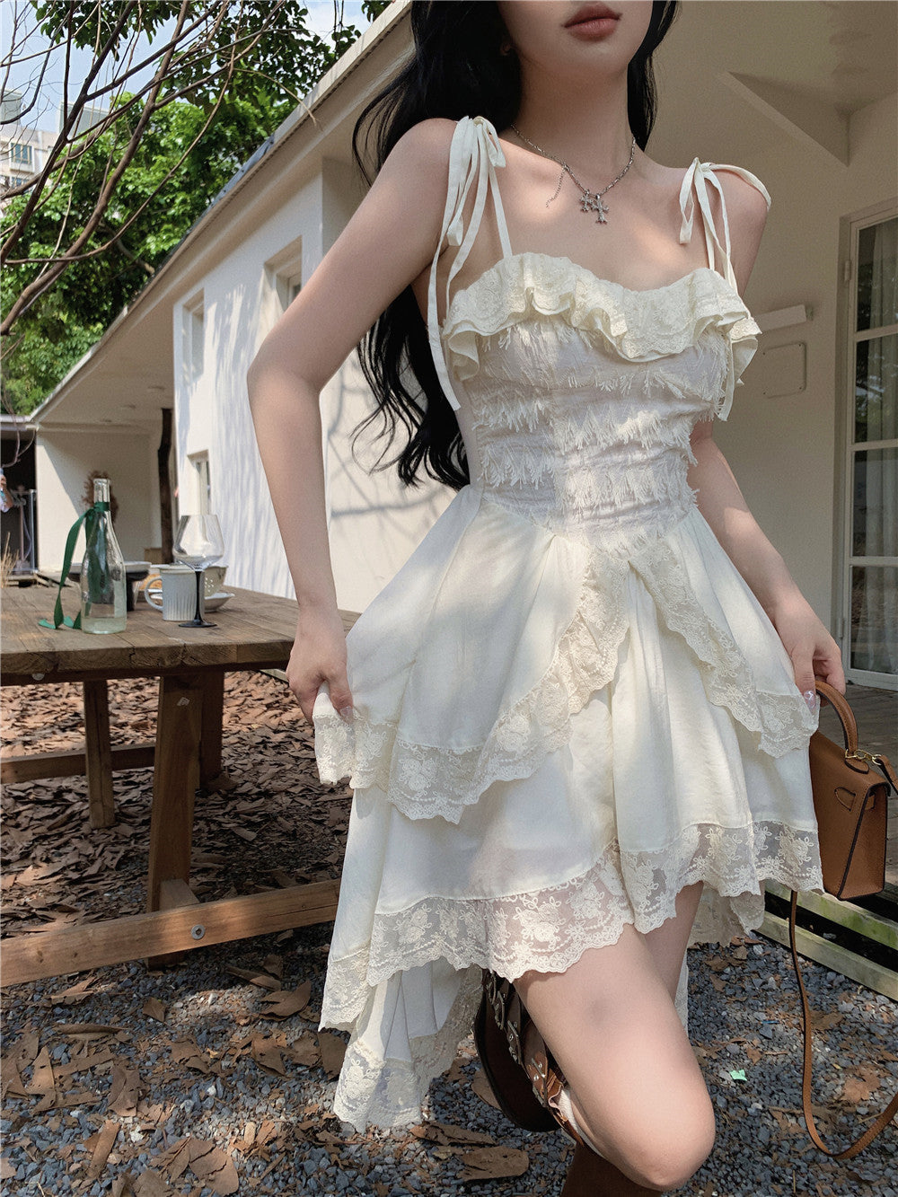個性機車短外套前短厚長吊帶連衣裙