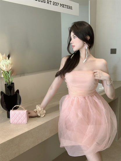 可愛粉色腮紅澎澎連衣短裙禮服