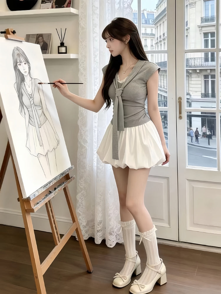 OOTD 溫柔花苞半身裙兩件套