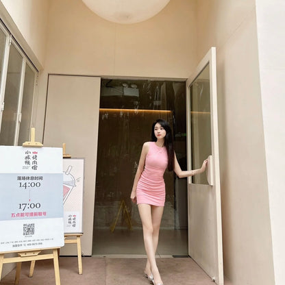 高階修身無袖百搭顯瘦包臀短裙