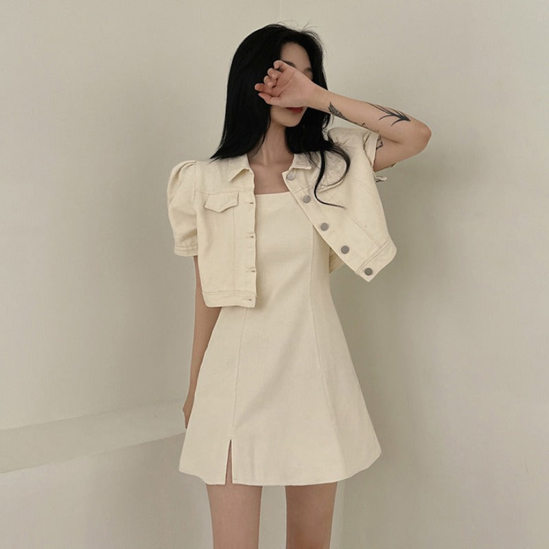 chic韓系減齡小個子夾克配短裙兩件套