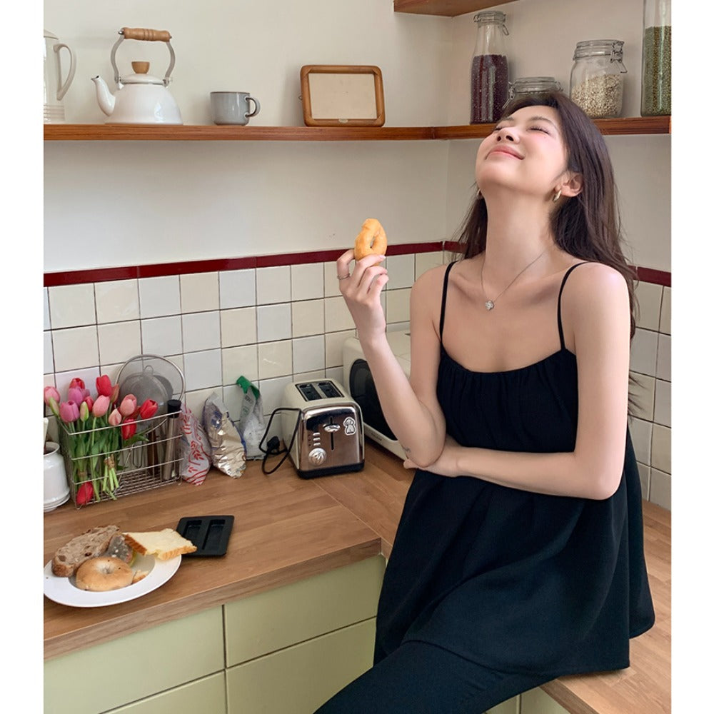 💕現貨秒出🍓高級千金風吊帶上衣&直筒微喇叭長褲兩件套
