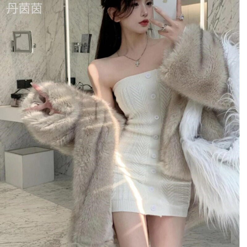 💕現貨秒出🍓韓系一字領露肩鎖骨針織包臀裙