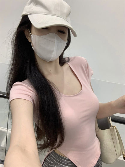 U領不規則短袖上衣