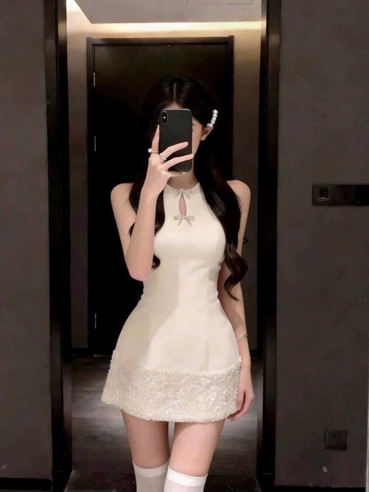 精緻名媛白色千金禮服短裙