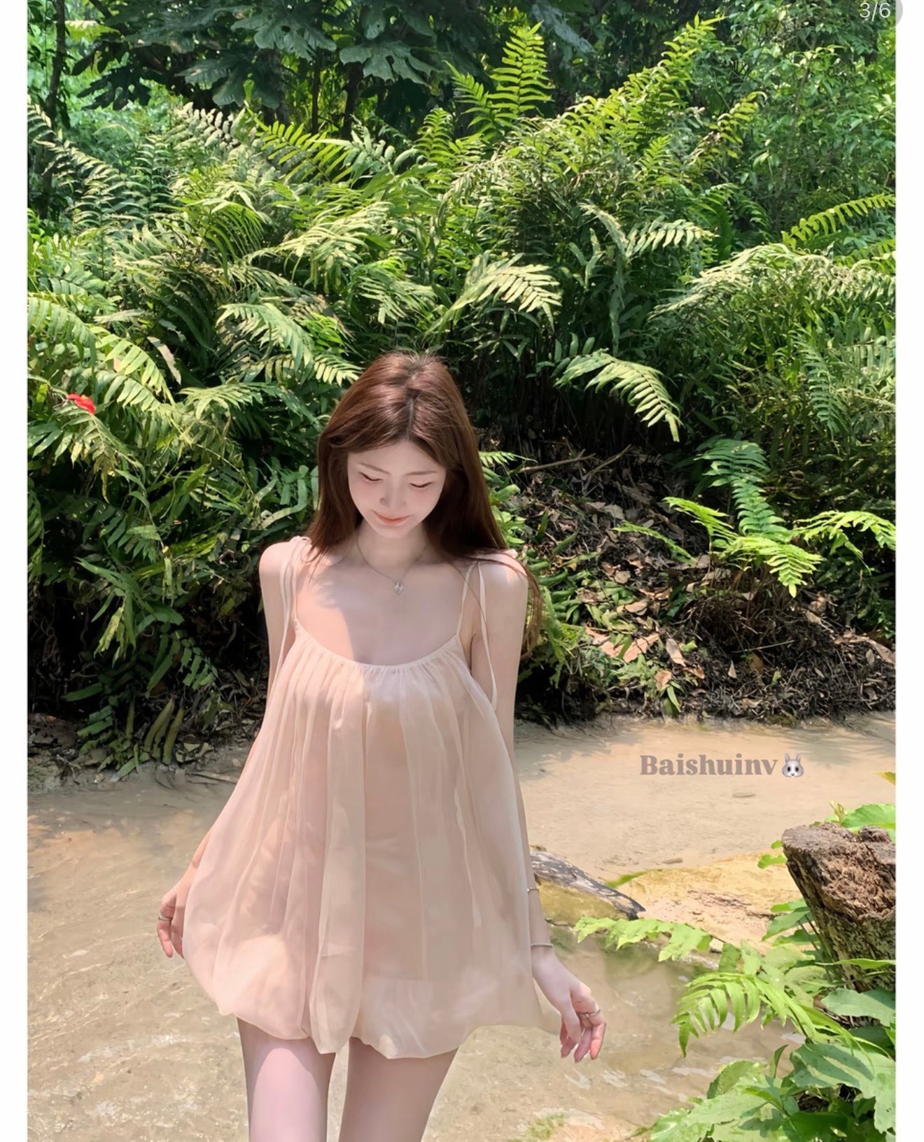 溫柔粉色碎摺吊帶短褲澎澎短裙