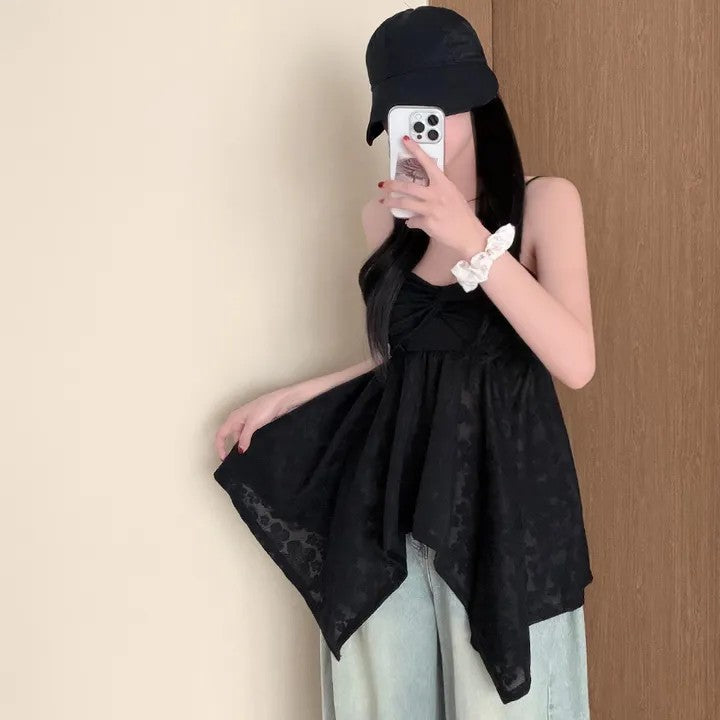 韓系chic扭結抹胸吊帶顯瘦裙擺上衣