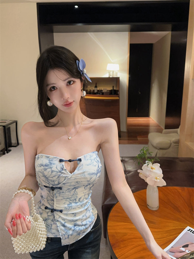 溫柔新中式盤扣顯瘦抹胸單品