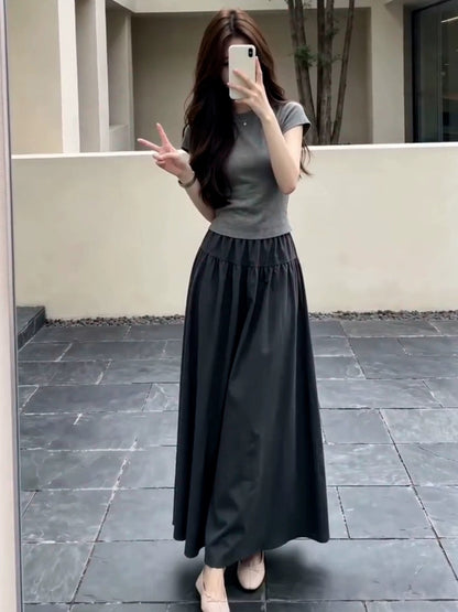 韓系溫柔一整套灰色小個子連衣裙