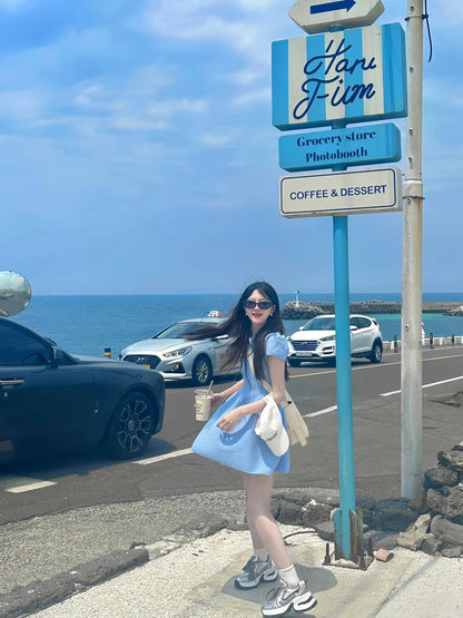 海的顏色收腰顯瘦澎澎裙