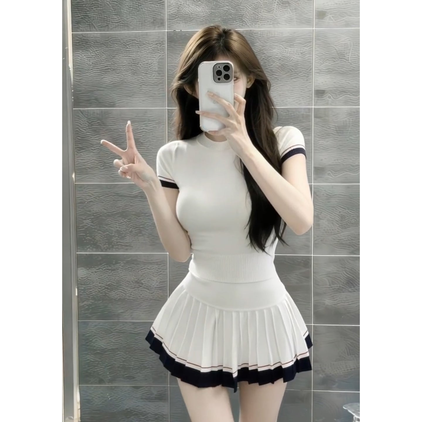 韓系學院風短袖套裝裙