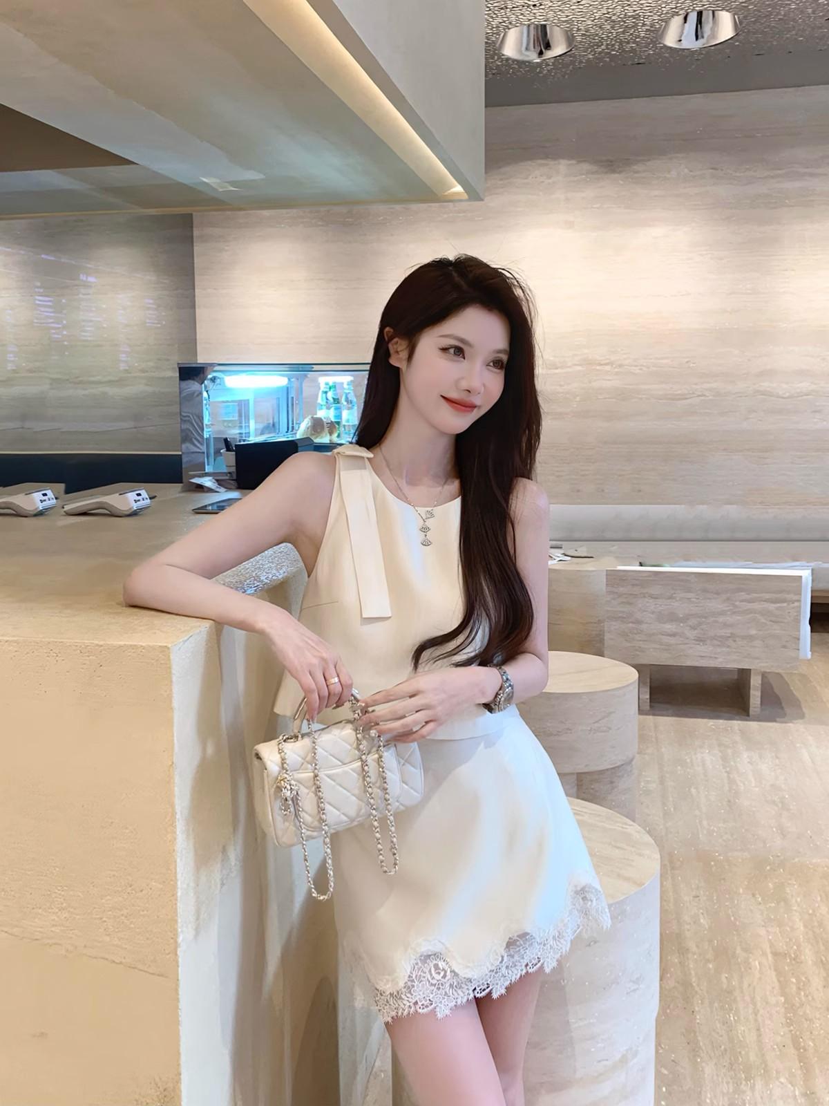 🌷法式氣質蕾絲拼接半裙兩件套