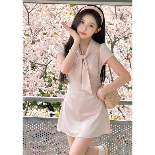 💕現貨秒出🍓韓系甜美粉色千金學院風連身裙
