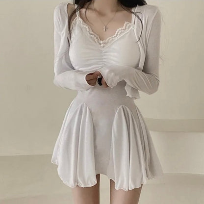 韓系chic蕾絲吊帶短裙配小外套兩件套